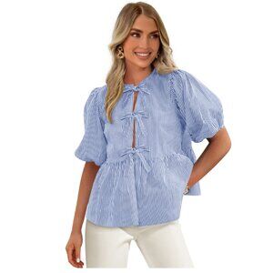 PRETTYGARDEN Women's Bow Front Top with Puff Sleeves